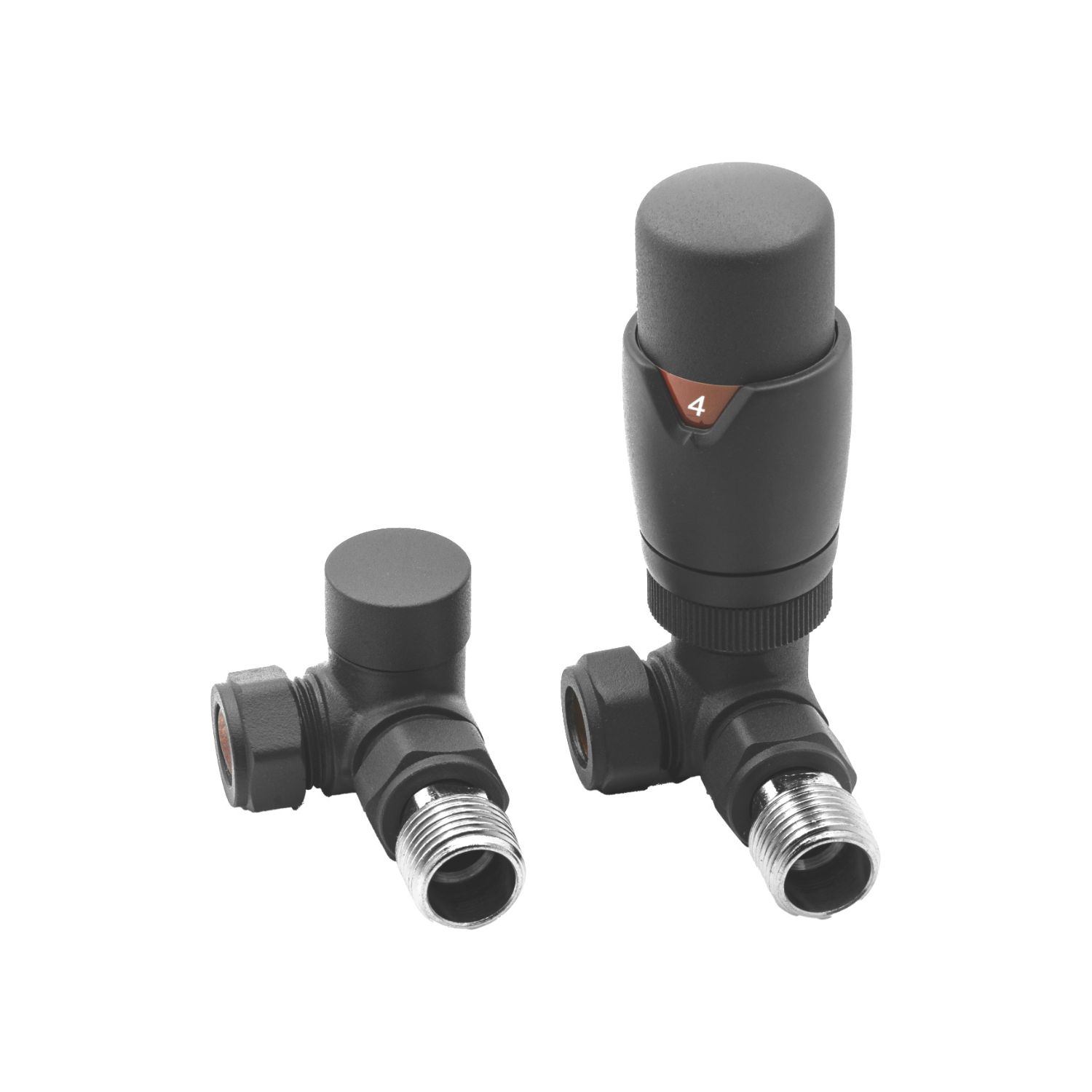 Reina Modal TRV 15mm x 15mm Anthracite Corner & L/S Designer Thermostatic Radiator Valve & Lockshield (581EE)