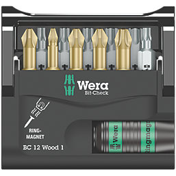 Wera Bit-Check 1/4" Hex Shank Mixed Wood Extra-Hard Torsion Screwdriver Bit Set 12 Pieces