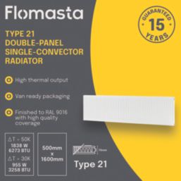 Flomasta 500mm x 1600mm 6273BTU White Type 21 Convector Radiator