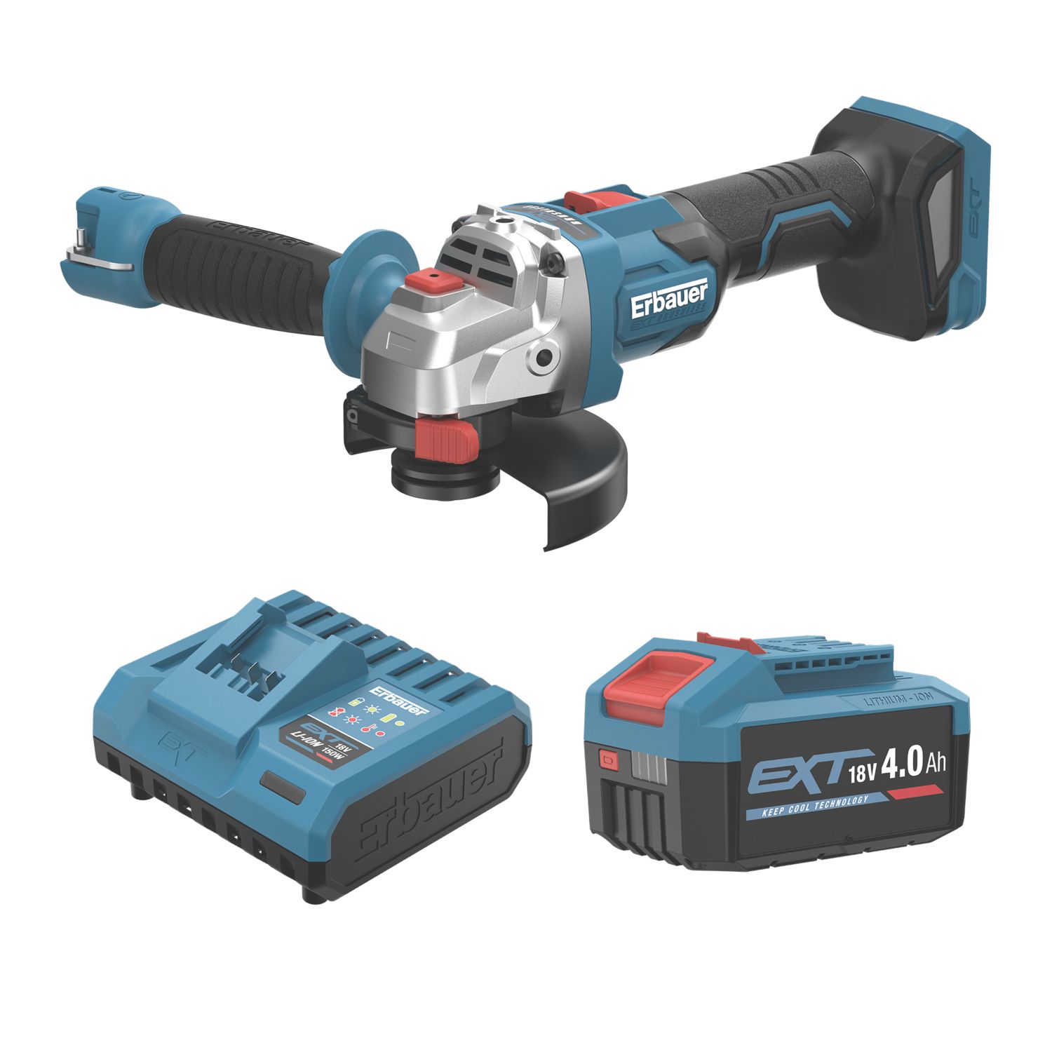Erbauer ERI1082GRD 18V 1 x 4.0Ah Li-Ion EXT 4.5" Brushless Cordless Angle Grinder (581YM)