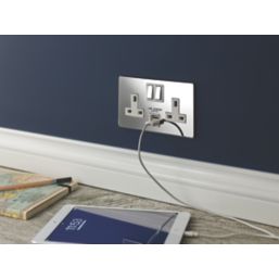 LAP  13A 2-Gang DP Switched Socket + 2.1A  2-Outlet Type A USB Charger Polished Chrome with White Inserts