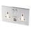 LAP  13A 2-Gang DP Switched Socket + 2.1A  2-Outlet Type A USB Charger Polished Chrome with White Inserts