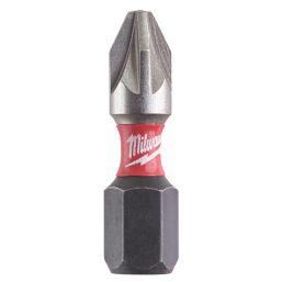 Milwaukee Shockwave 1/4 25mm Straight Shank PZ2 Screwdriver Bits