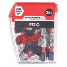 Milwaukee Shockwave 1/4" 25mm Straight Shank PZ2 Screwdriver Bits 25 Pack
