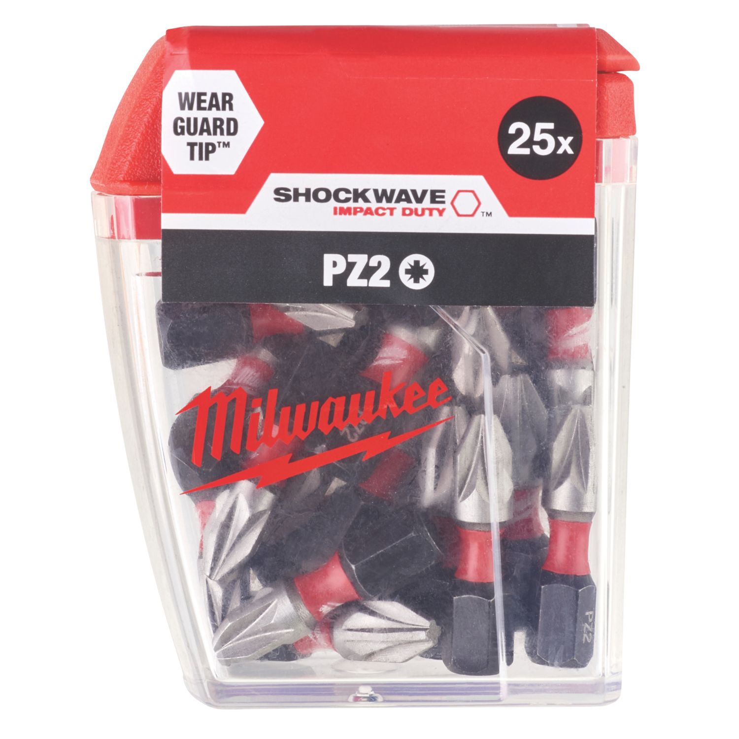 Milwaukee Shockwave 1/4" 25mm Straight Shank PZ2 Screwdriver Bits 25 Pack (582JR)