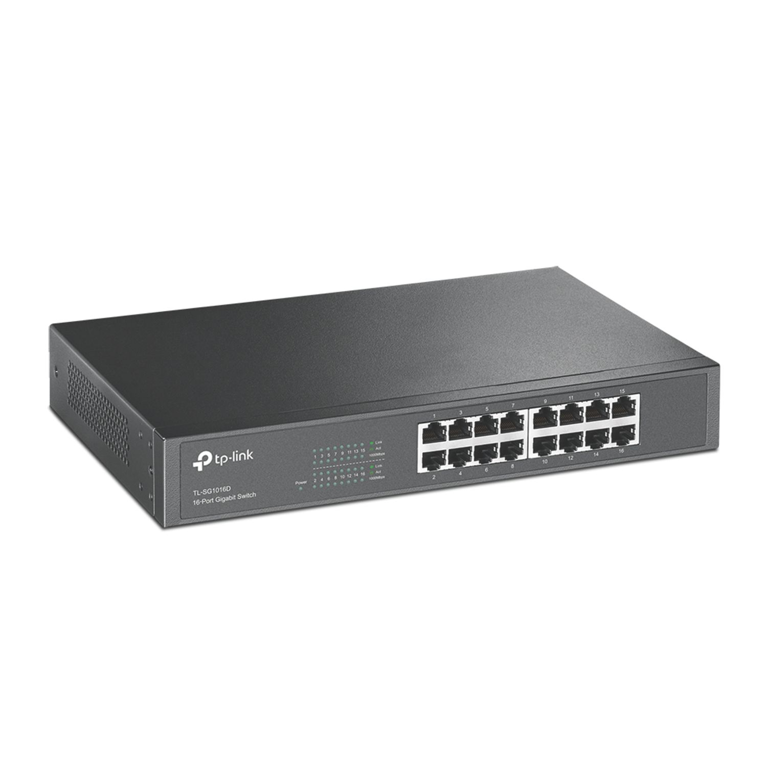 TP-Link TL-SG1016D 16 Port Desktop / Rackmount Network Switch Black (582RN)