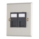 Contactum iConic 2-Gang Double RJ45 Ethernet Socket Brushed Steel with Black Inserts