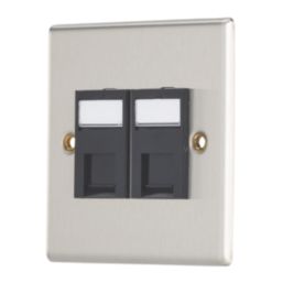 Contactum iConic 2-Gang Double RJ45 Ethernet Socket Brushed Steel with Black Inserts