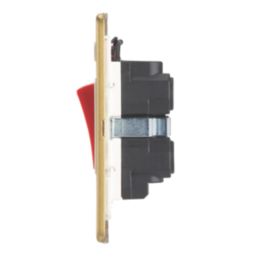 Contactum Lyric 45A 2-Gang DP Cooker Switch & 13A DP Switched Socket Brushed Brass with Neon with White Inserts