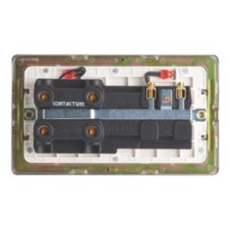 Contactum Lyric 45A 2-Gang DP Cooker Switch & 13A DP Switched Socket Brushed Brass with Neon with White Inserts