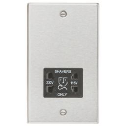 Knightsbridge  2-Gang Dual Voltage Shaver Socket 115 V / 230V Brushed Chrome with Black Inserts