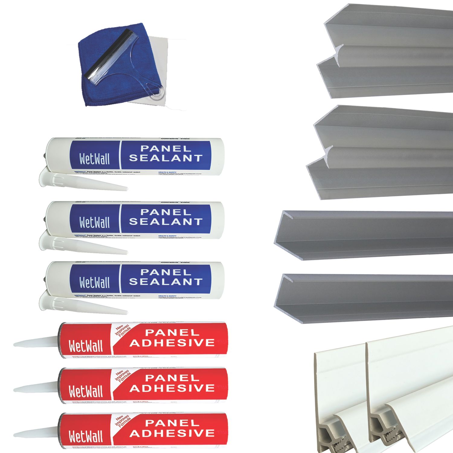 Splashwall Panel Installation & Care Kit Satin Anodised Aluminium 13 Piece Set (583KU)