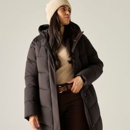Regatta Eloria Womens Hooded Long Quilted Coat Dark Chocolate - ZB4 Size 20