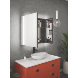 Light Tech Mirrors Boston 2-Door Illuminated Mirror Cabinet With 2300lm LED Light Black Matt 800mm x 130mm x 700mm + 2A 1-Outlet Type A USB Charger