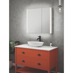 Light Tech Mirrors Boston 2-Door Illuminated Mirror Cabinet With 2300lm LED Light Black Matt 800mm x 130mm x 700mm + 2A 1-Outlet Type A USB Charger