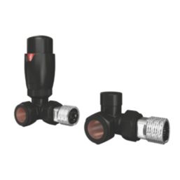 ETAL Danva 15mm x 1/2" Satin Black Corner Modern Thermostatic Radiator Valve & Lockshield