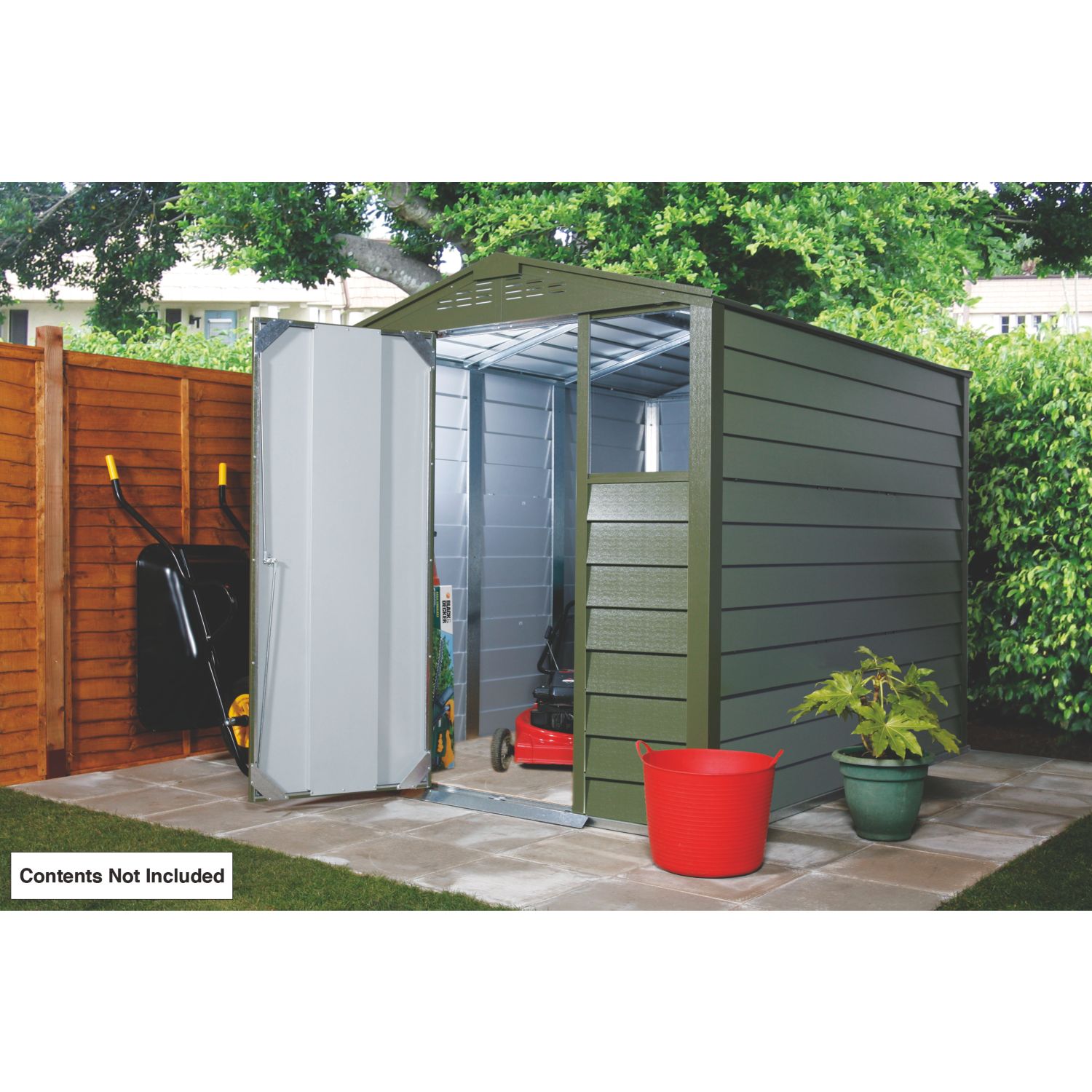 Trimetals Titan 640 6' 6" x 5' (Nominal) Apex Metal Shed Olive Green (58414)