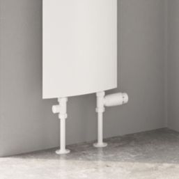 Reina Modal TRV 15mm x 15mm White Straight & L/S Designer Thermostatic Radiator Valve & Lockshield
