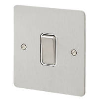 MK Edge 20AX 1-Gang 2-Way Switch  Brushed Stainless Steel with White Inserts