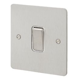 MK Edge 20AX 1-Gang 2-Way Switch  Brushed Stainless Steel with White Inserts