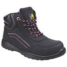 Amblers Lydia Metal Free Womens Lace & Zip Safety Boots Black / Pink Size 4