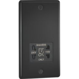 Knightsbridge  2-Gang Dual Voltage Shaver Socket 115 V / 230V Matt Black with Colour-Matched Inserts