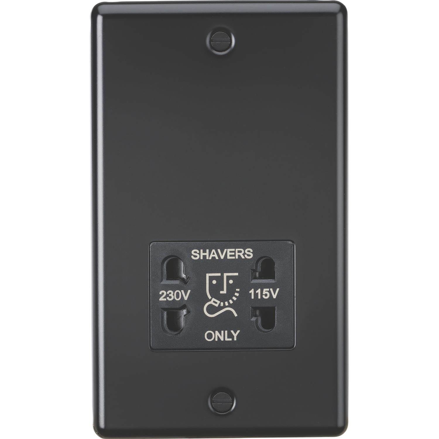 Knightsbridge 2-Gang Dual Voltage Shaver Socket 115 V / 230V Matt Black with Colour-Matched Inserts (584PY)