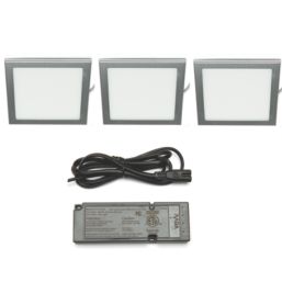 VEW Slim Square LED Cabinet Lights Silver 3W 150lm 3 Pack