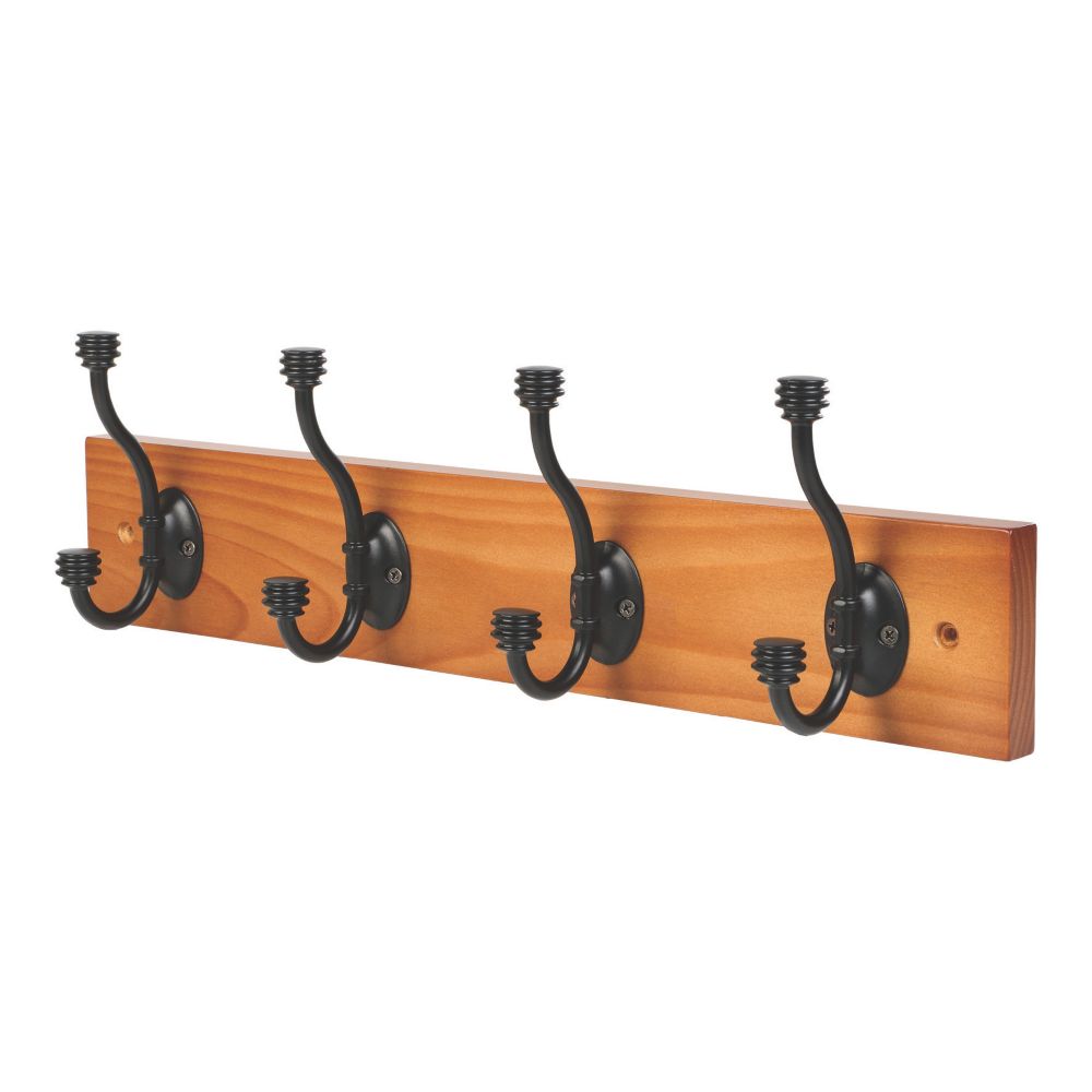 Essentials 4-Hook Rail Pine 458mm x 134mm - Screwfix