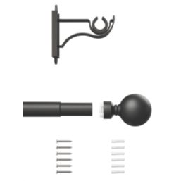 Rothley Matt Black Extendable Curtain Pole w/ Orb Finials 28mm x 165-300cm