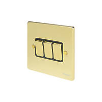 Schneider Electric Ultimate Low Profile 16AX 3-Gang 2-Way Light Switch  Polished Brass with Black Inserts