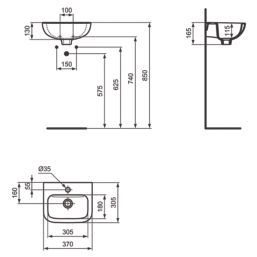 Armitage Shanks Contour 21 Hand Rinse Washbasin C 1 Tap Hole 370mm