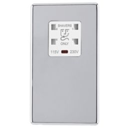 Arlec  2-Gang Dual Voltage Shaver Socket 115/230V Polished Chrome with White Inserts