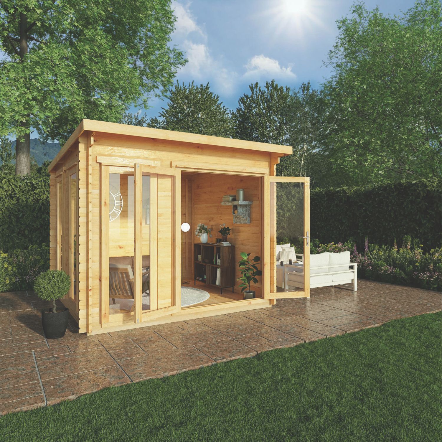 Mercia Studio 9' x 9' (Nominal) Pent Timber Log Cabin (585YL)