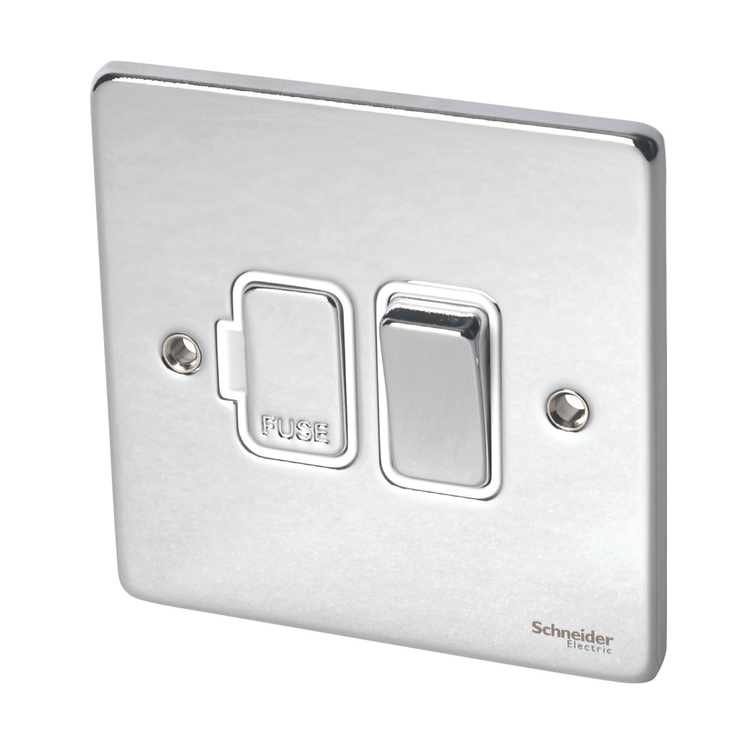 Schneider Electric Ultimate Low Profile 13A Switched Fused Spur Polished Chrome with White Inserts (5868J)