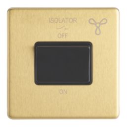 Contactum Lyric 10AX 1-Gang 3-Pole Fan Isolator Switch Brushed Brass  with Black Inserts