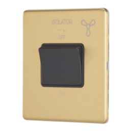 Contactum Lyric 10AX 1-Gang 3-Pole Fan Isolator Switch Brushed Brass  with Black Inserts