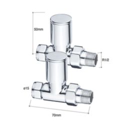 Towelrads  15mm x 1/2" Chrome Straight Designer Manual Radiator Valve & Lockshield  2 Pack