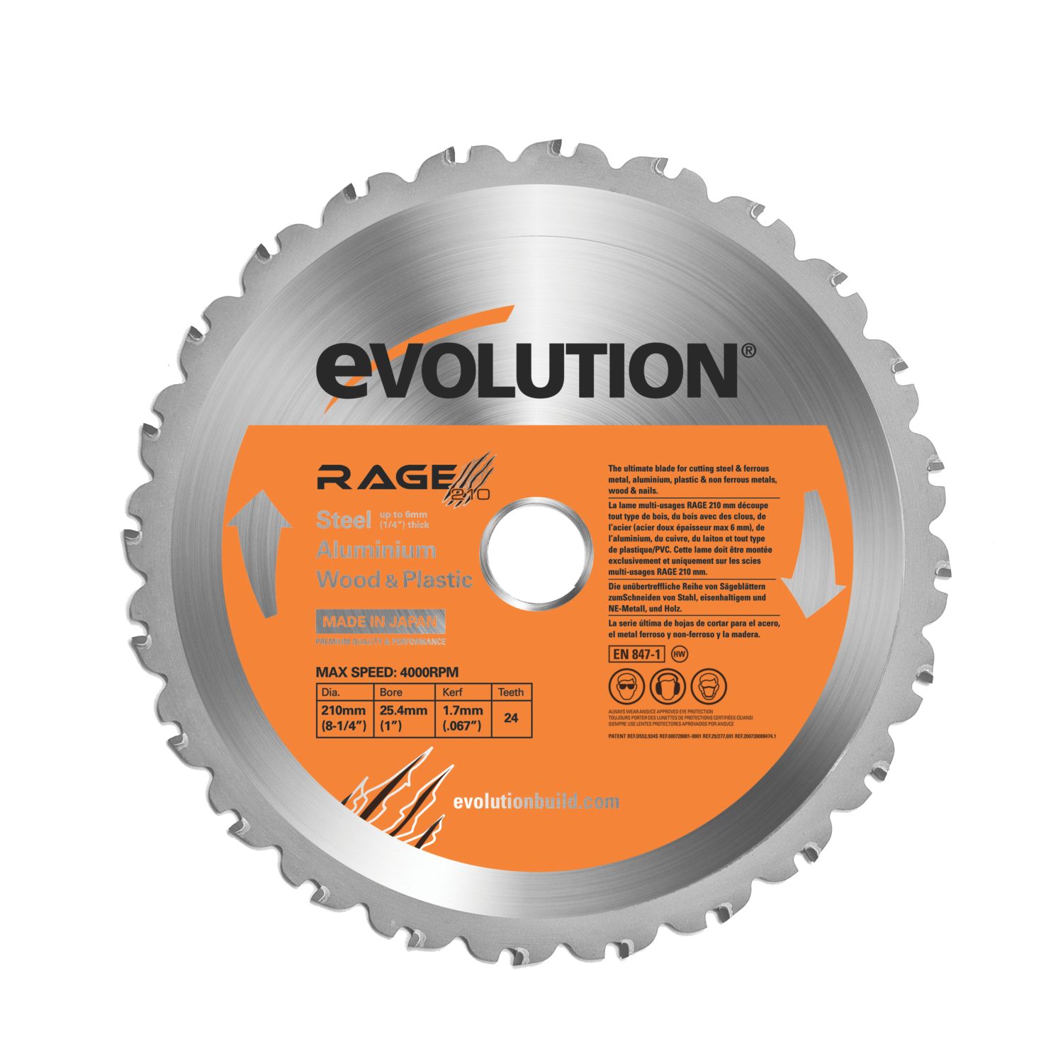 Evolution Multi-Material Circular Saw Blade 210mm x 25.4mm 24T (58779)
