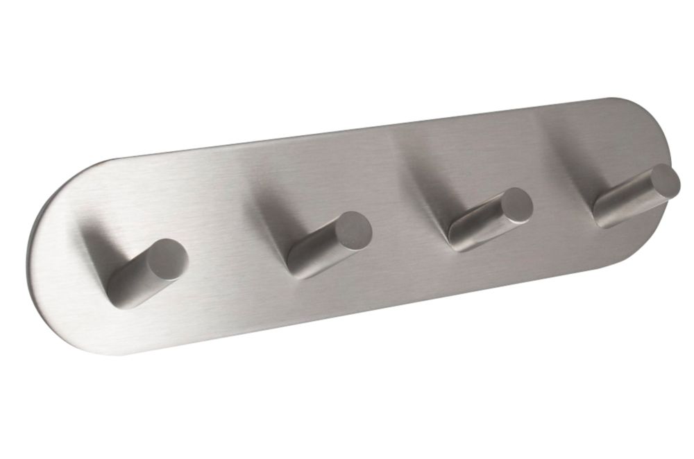 Eclipse 4 Hook Angled Coat Rail Satin Stainless Steel 191mm x 48mm