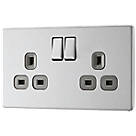 LAP  13A 2-Gang DP Switched Power Socket Brushed Stainless Steel  with Graphite Inserts