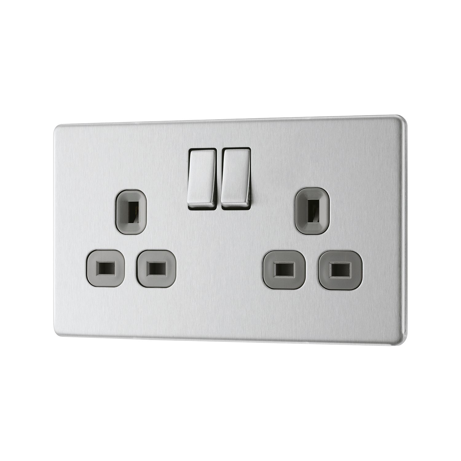 LAP 13A 2-Gang DP Switched Power Socket Brushed Stainless Steel with Graphite Inserts (587KJ)