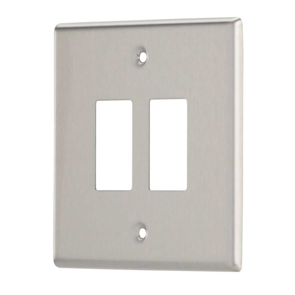 Contactum iConic 2-Module Grid Faceplate Brushed Steel - Screwfix