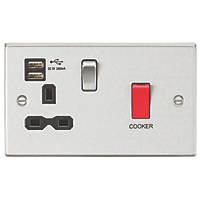Knightsbridge CS8333UBC 45 & 13A 1-Gang DP Cooker Switch & 13A DP Switched Socket + 2.4A 2-Outlet Type A USB Charger Brushed Chrome