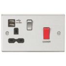 Knightsbridge CS8333UBC 45 & 13A 1-Gang DP Cooker Switch & 13A DP Switched Socket + 2.4A 2-Outlet Type A USB Charger Brushed Chrome