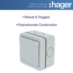 Hager Sollysta WXPPS12 IP66 10AX 1-Gang 1-Way Weatherproof Outdoor 2-Way Switch