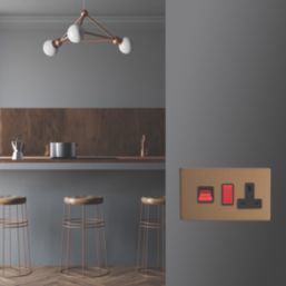 Varilight  45A 2-Gang 2-Pole Cooker Switch & 13A DP Switched Socket Brushed Bronze  with Black Inserts
