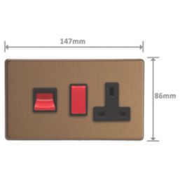 Varilight  45A 2-Gang 2-Pole Cooker Switch & 13A DP Switched Socket Brushed Bronze  with Black Inserts