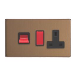 Varilight  45A 2-Gang 2-Pole Cooker Switch & 13A DP Switched Socket Brushed Bronze  with Black Inserts