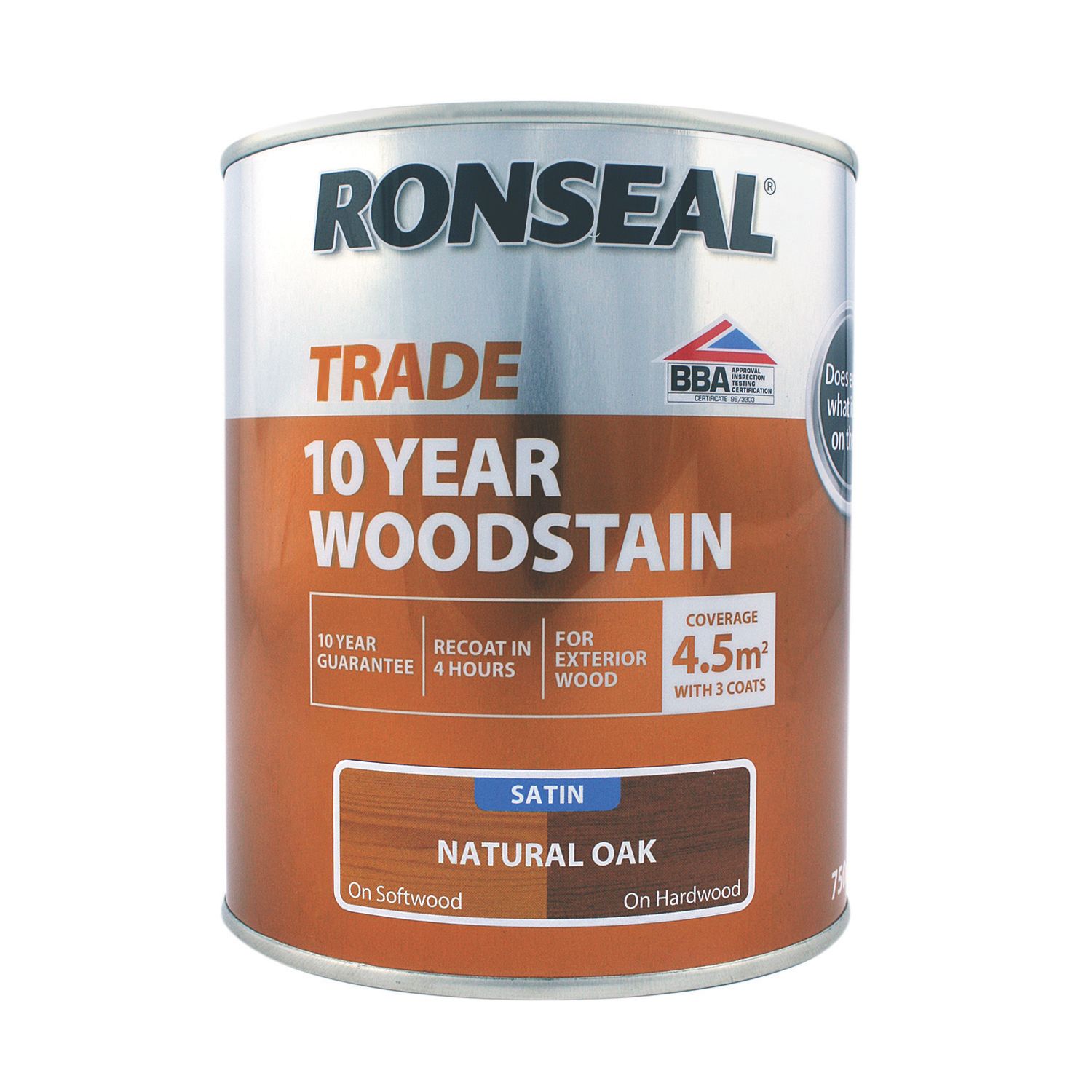 Ronseal 750ml Natural Oak Satin Water-Based Exterior Wood Stain (588FG)